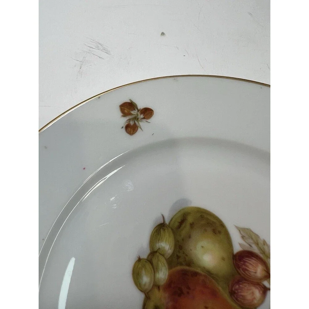 Vintage JKW Bavaria Germany Porcelain Set of 3 Fruit Design Plates Gold Rim